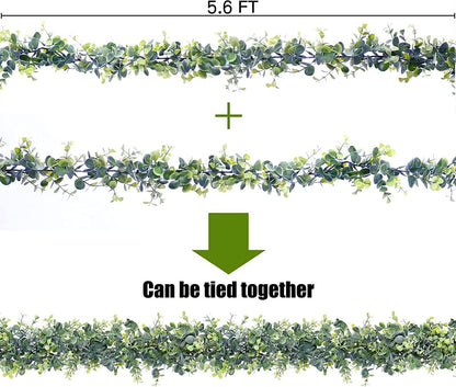 Sggvecsy Artificial Eucalyptus Garland 5 Pack Fake Eucalyptus Greenery Garland Faux Hanging Plants Artificial Vines, 5.6 Feet/Strand for Wedding Backdrop Arch Wall Table Party Outdoor Festival Decor