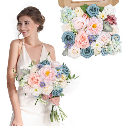 AmyHomie Blue Pink Artificial Flowers Combo Silk Mix Peony Rose Hydrangea Daisy Fake Flowers w/Stem for DIY Wedding Bouquets Centerpieces Arrangements Table Decor Party Bridal Baby Shower Home Decor