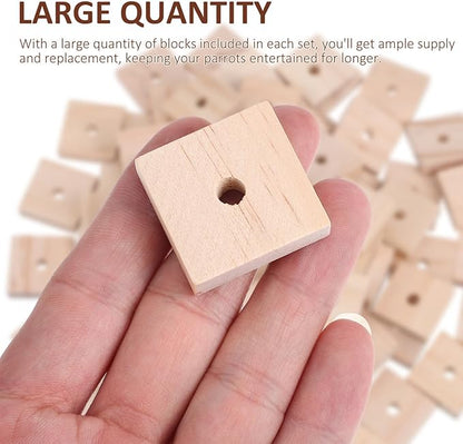 NOLITOY Parrot Toys: 100PCS Wooden Chewing Blocks, Thick Natural Wood for Bird Chew Training, DIY Cage Toys for Parakeet Budgie Conure Macaw Cockatoo
