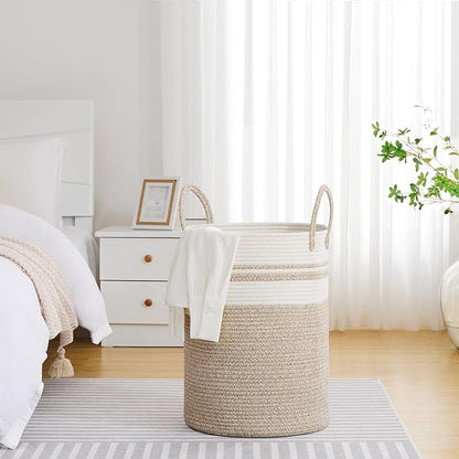 VIPOSCO Large Laundry Hamper, Tall Woven Rope Storage Basket