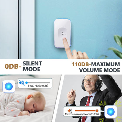 Wireless Doorbell 1200Ft Door Bells for Home with Flashing Light Hearing Impaired Door bell 1 Battery Button & 3 Plug in Receivers for Home Classroom Room Office