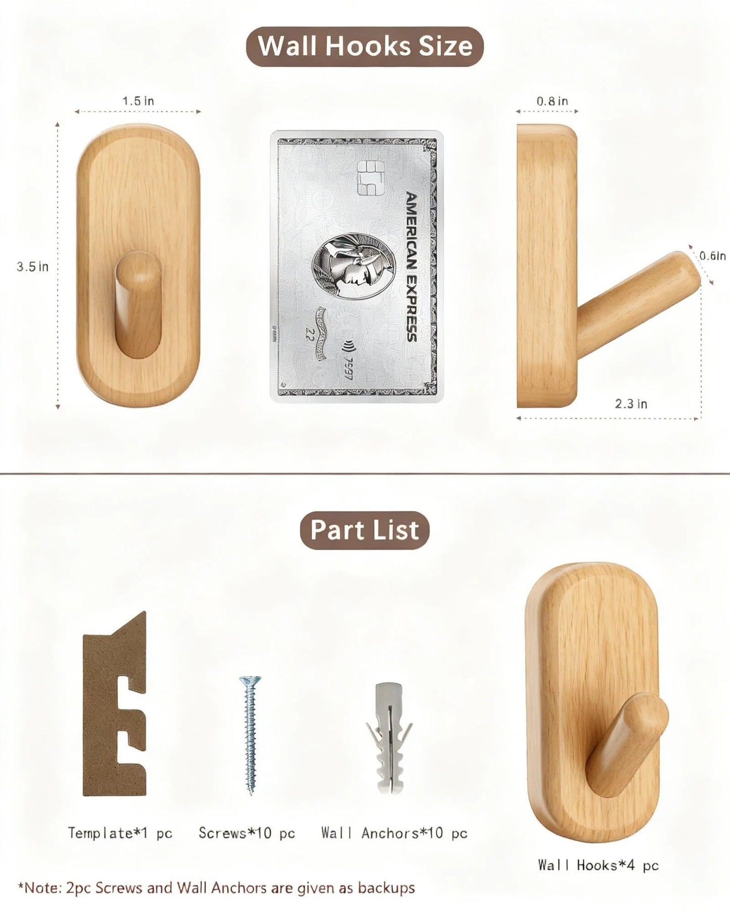 FCOWK Wooden Wall Hooks for Hanging - 4 Pack Heavy Duty Coat Hooks Wall Mount- Solid Natural Wood Hat, Bag, Backpack & Towel Hooks - Modern Key Holder for Bathroom & Entryway (Beech)