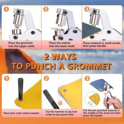 ZAPSIFOU Grommet Tool Kit with 200 Sets 3/8 Inch 10mm Grommets, Heavy Duty Grommet Kit, Grommets Pucher with Hole Punch and Eyelets, Eyelet Pliers Kit for Tarp, Fabric, Banner, Canvas, Leather