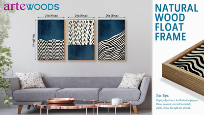 Framed Wall Art Canvas Set Mid Century Boho Picture Modern Abstract Geometric Lines Wall Decor Minimalist Black Indigo Canvas Painting Artwork Living Room Bedroom Home Office 24"x36"x3 Natural