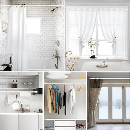MEXAU 2 Pack White Tension Curtain Rod 45-77 Inch Shower Rod 7/8" Shower Curtain Rod Adjustable Spring Curtain Rods No Drilling Spring Rod Shower Curtain Tension Rod for Bathroom Windows Doorways