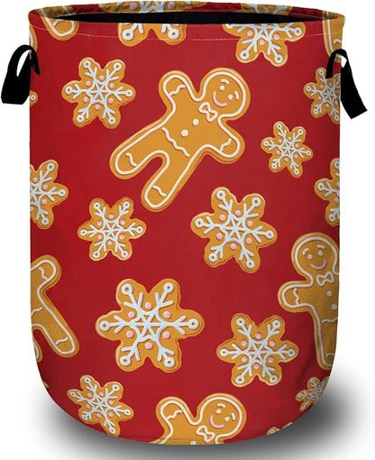 Red Gingersnap Laundry Basket, Christmas Laundry Hamper Collapsible Oxford Cloth