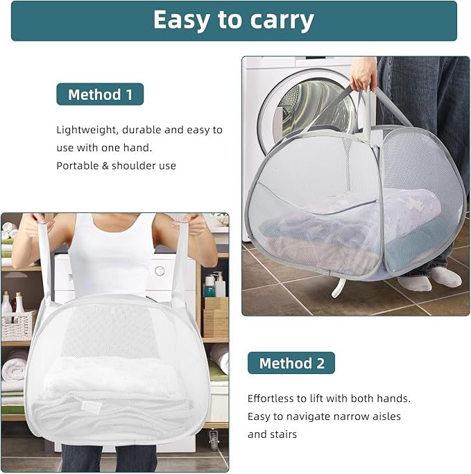 2 Pack Collapsible Laundry Baskets, 90L Large Foldable Laundry Basket, Durable