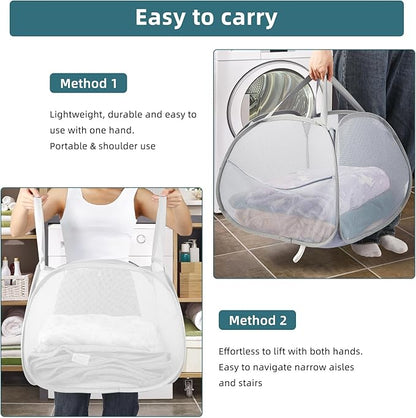 Collapsible Laundry Basket, 90L Large Foldable Mesh Pop Up Hamper