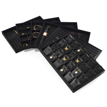 Papten 24 Grids PU Leather Necklace Tray Jewelry Display Tray for Drawers With Removable Jewellery Cards Necklace Pendant Tray (Black)