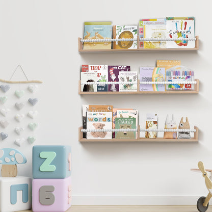 birola Nursery Bookshelf,Set of 3 White Wood Floating Bookshelf for Kids,Nursery Shelves for Wall,Bathroom Decor, Kitchen Spice Rack (White 3)