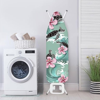 Sea Turtle Print Iron Board Cover 15x54 Inch, Hibiscus Printed Ironing Board