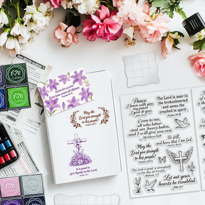 GLASSWINDS 6Pcs Christian Bible Verse Clear Stamps for Card Making Easter Blessing 20 Craft Ink Pad 3 Acrylic Stamp Block Silicone Stamp with Greeting Words Rubber Stamps for Crafting DIY Scrapbooking