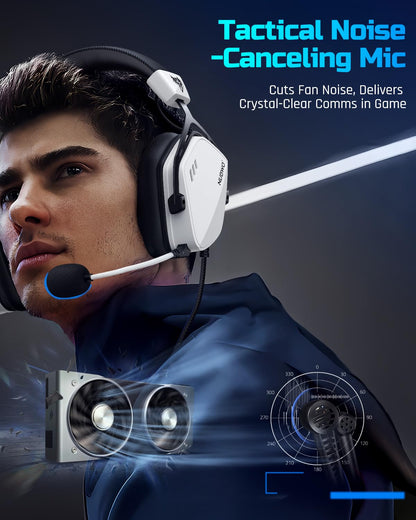 NUBWO HG03 Wired USB-A Gaming Headset for PC, Computer Headset with 7.1 Surround Sound, Noise Canceling Mic, 50MM Driver, Wired Headphones for PC, Laptop, Office - White
