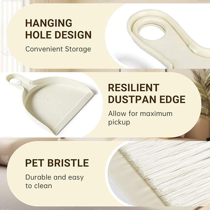 THINKLEARN 2PCS Mini Broom and Dustpan Set, Small Dustpan and Brush, Compact