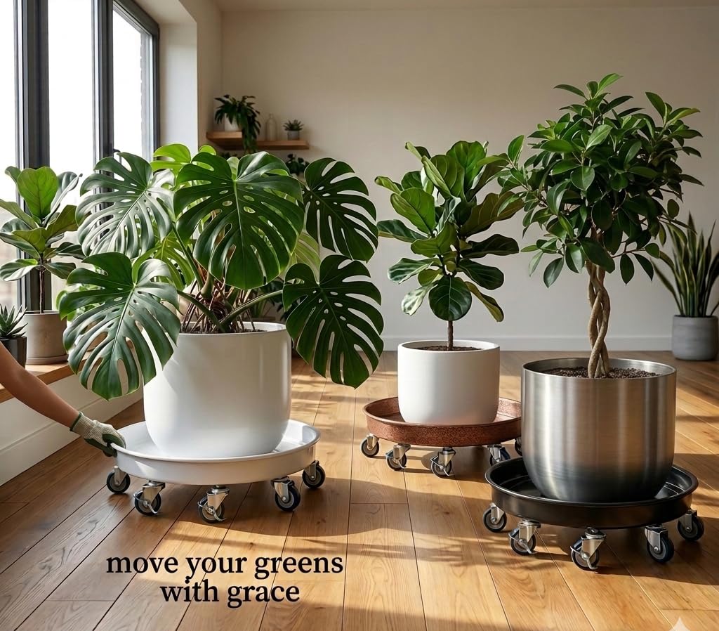 SKAFORZ Rolling Planter Caddy(470lbs Capacity), Heavy Duty Metal Plant Stand with Brake Wheels Plant Dolly Mover Plant Pot Tray Saucer for Indoor Outdoor 18inches Copper