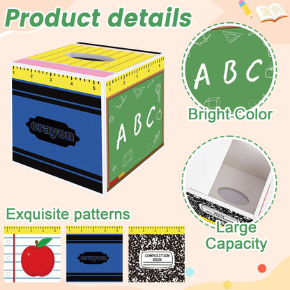 NFAMRZCAR 2 Pack Back to School Gift Wooden Tissue Box Cover, Square School Themed Tissue Holder Dispenser Paper Case for Back to School, First Day of School, Classroom Office Desk Decor