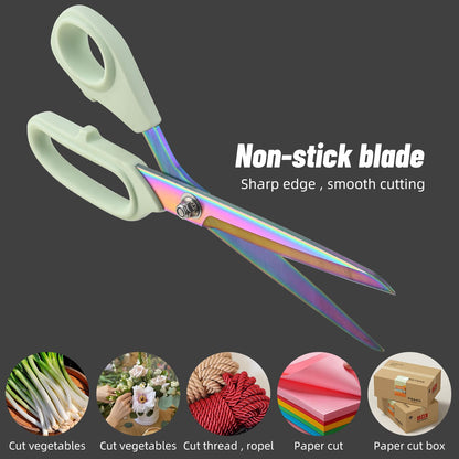 Premium Fabric Scissors Heavy Duty Multi-Purpose Titanium Coated Stainless Steel Leather Sewing Tailor's Scissors with Comfortable Handles, Craft Clothing shears (9.8Inch)