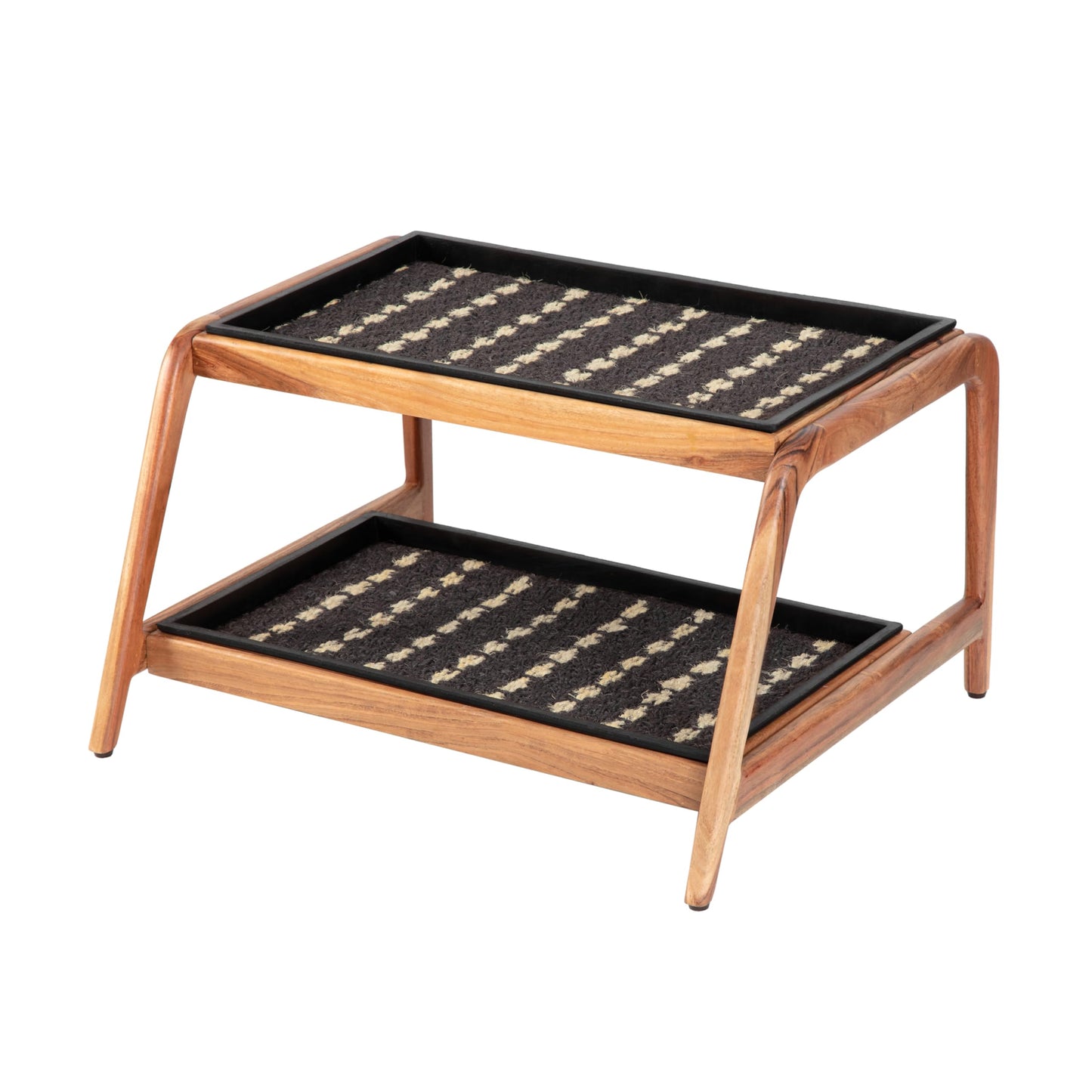 Anji Mountain Heavy Duty Waterproof Wooden Shoe Storage Mat Organizer/Boot Storage Tray Multi Use for Entryway with Coir, Gray and Ivory Insert, 2 Tier, Fits 4 Pair (26.5" Wide)