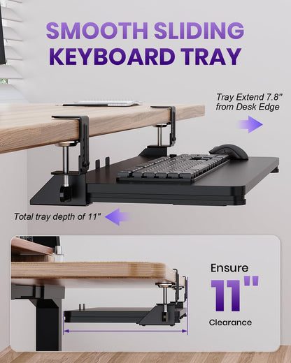Zontera Ergonomic Mouse & Keyboard Tray Under Desk, Pull Out with Adjustable C-clamp, 20 (25.9 Including Clamps) x 11.8 Inch Slide Out Computer Keyboard Drawer Mouse Tray for Typing, Black