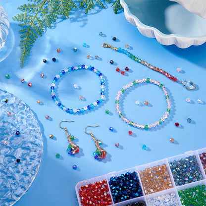 PH PandaHall 1680 pcs 24 Colors Crystal Beads, 4mm Electroplate Glass Beads AB Color Faceted Beads Bicone Beads Faceted Crystal Beads Loose Spacer Beads for Bracelets Necklaces Crafts Jewelry Making