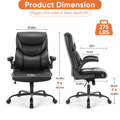 Sweetcrispy Computer Gaming Chair, Ergonomic High Back Heavy Duty Task Desk Office Chairs with Wheels, Flip-up Arms, Adjustable Height, PU Leather,Inky