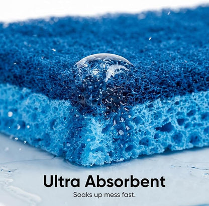 Superio Non-Scratch Cellulose Sponge Scrub (12-Pack) Heavy Duty Kitchen Sponges Scrubbers with Scouring Pad (Blue)