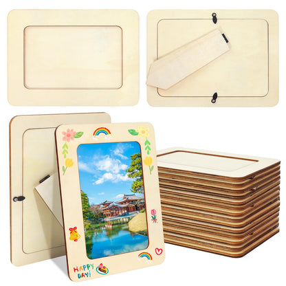 VOKOY 25 Pack Wooden Picture Frames for Crafts, 4" x 6" Photos DIY Wood Frames for Crafting,Unfinished Standing Photo Frames,DIY Frame Crafts Wood Decorate for Father's Day Birthday Party Gifts