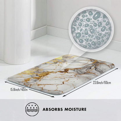 Jbofyee Golden White Marble Print Bath Mat 24x16 Inch Non-Slip Soft Microfiber Bathroom Rugs Washable Bathmat, Carpet Rug Entryway Decor for Tub Shower Room Floor