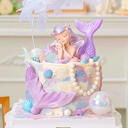 JeVenis Purple Little Mermaid Cake Topper Under the Sea Cake Decoration Seashell Cake Topper Mermaid Tail Party Supplies Sea Star Cake Decor