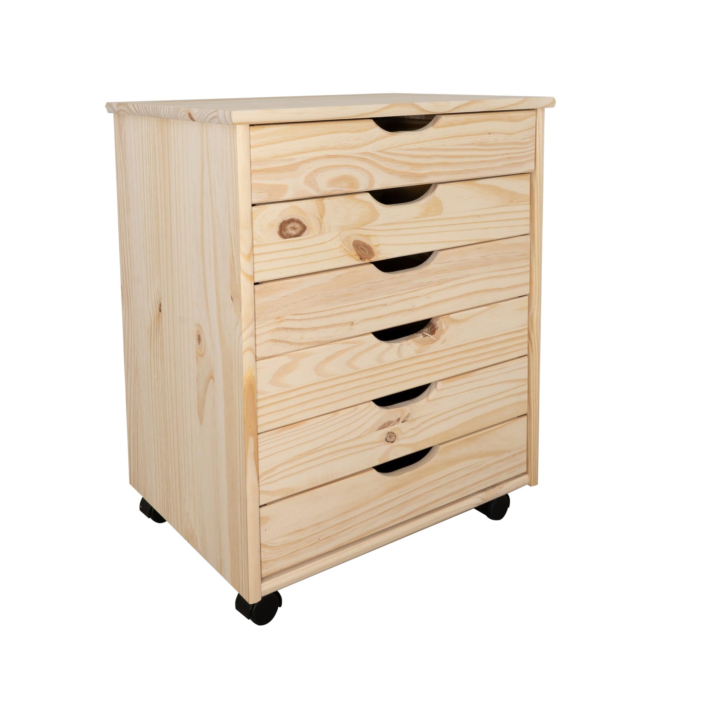 Linon Corinne Unfinished Wide Six Drawer Wooden Rolling Storage Cart