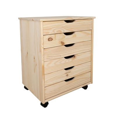 Linon Corinne Unfinished Wide Six Drawer Wooden Rolling Storage Cart