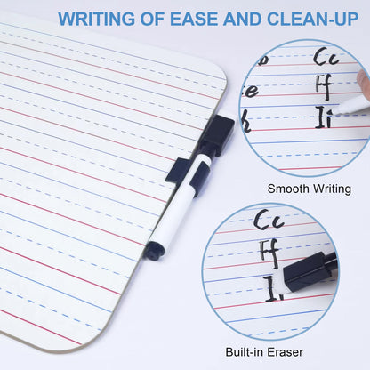 24 Pack Dry Erase Boards, 9"x12" Double Sided Easel Small Whiteboards with Lines for Kids, Students, Education Teacher Classroom, Mini Portable Learning White Boards with 24 Markers, 24 Erasers