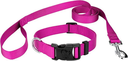 Country Brook Petz - Deluxe Nylon Dog Collar and Leash - 10+ Cool Colors (1 Inch, Large, Fuchsia)