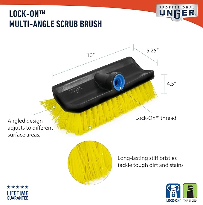 Unger Professional HydroPower Lock-On 10” Bi-Level Scrub Brush, Cleaning