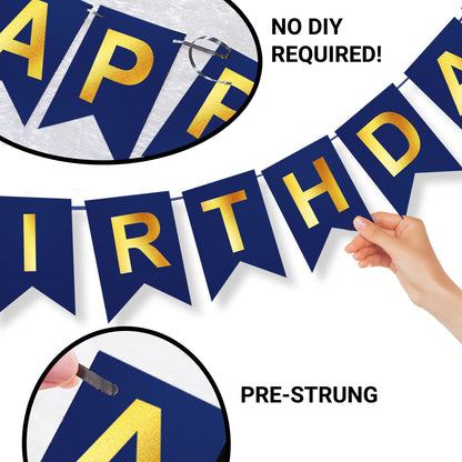Navy Blue Birthday Party Decorations for Men Decor 100pcs Gold and Navy Blue Balloons Garland Arch Kit Pre-Strung Happy Birthday Banner Girls 16th 18th 30th 40th 50th 60th 70th 80th 90th for Boys