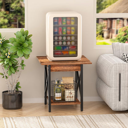 GreenForest Square End Table for Living Room, 24 Inch Large Side Table with X-Frame, Farmhouse Tall Bedside Nightstand with 2-Tier Storage Shelf, Rustic Walnut