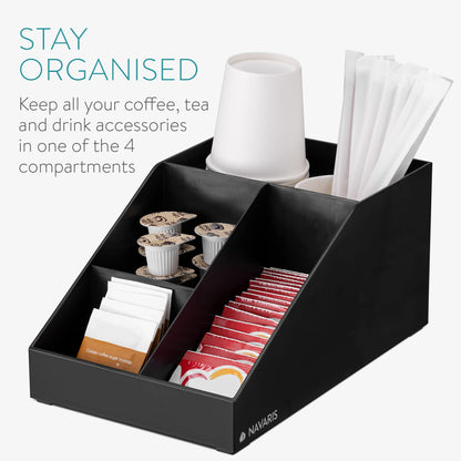 Navaris Coffee Station Organizer - 4 Compartment Coffee Bar for Office & Kitchen Countertop Organization