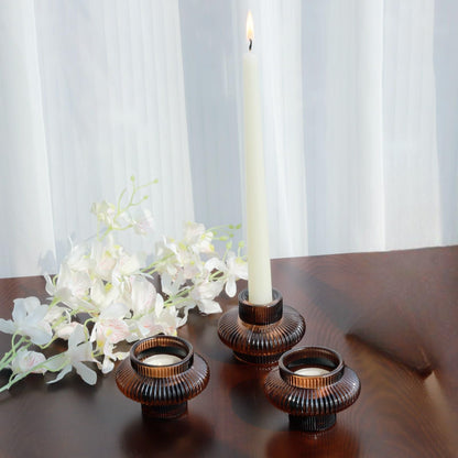 VOHO Brown Candlestick Holders Set of 6, Old Fashioned Candle Sticks Holder Decor for Daily Room/Halloween/Thanksgiving Party, Double Side Taper Candle Holders for Candlesticks/Tealight Candles(Brown)
