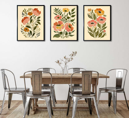 SFXYRTAH 3Pcs Boho Floral Wall Art Abstract Botanical Flower Posters Neutral Beige Green Minimalist Plant Prints for Living Room Bedroom Office Home Decor Unframed (12x16in posters)