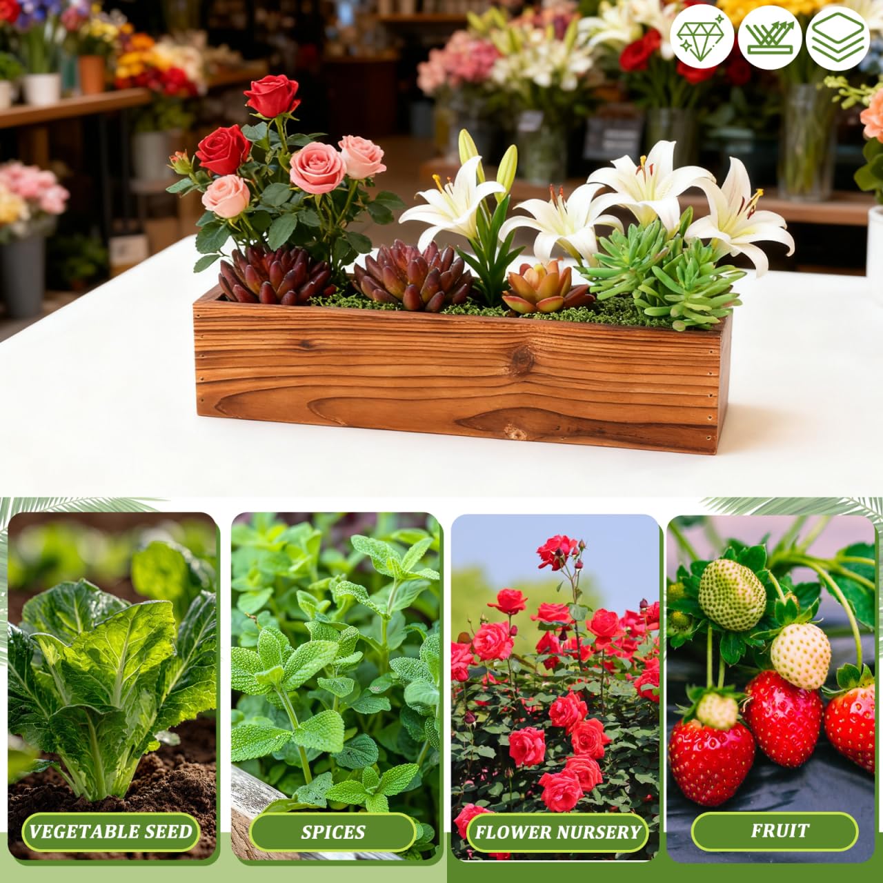 POPETPOP Outdoor Raised Garden Bed: Wooden Planter Box Wooden Raised Garden Bed - Rectangular Planter Outdoor for Patio, Balcony, Backyard, Centerpieces, Home, Wedding