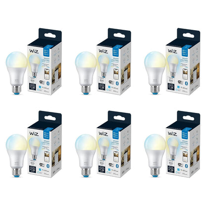 WiZ 60W A19 Tunable White LED Smart Bulb - Pack of 6 - E26- Indoor - Connects to Your Existing Wi-Fi - Control with Voice or App + Activate with Motion - Matter Compatible