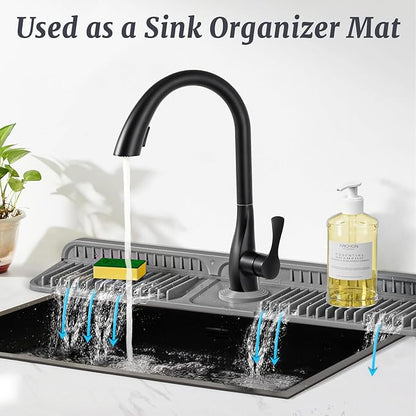 PoYang 24 inch Faucet Mat for Kitchen Sink Splash Guard, 7° Slope Silicone Sink