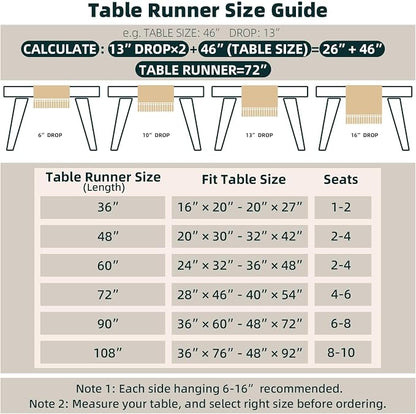 FEXIA Boho Table Runner for Summer Home Decor with Tassels 108 Inches Farmhouse Long Pottery barn Furniture Rustic Macrame Burlap Centerpieces for Tables Decoration for Living Room (12x108 Inches)