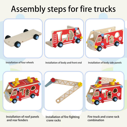LOVELAND Wooden Fire Truck Toy – Take-Apart STEM Vehicle with Firefighter Tools & Shape Sorting, Montessori Educational Gift for Toddlers Boys Girls Ages 3+