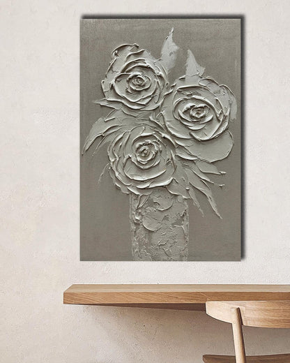 moshinart 24 x 36in Hand-Painted Oil Painting 3D Texture Black White Grey Modern Minimalist Black Abstract Wall Art, Home Office Wall Decoration White Rose