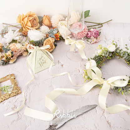 Ribbli 3 Rolls Ivory Satin Ribbon Double Faced,Total 30 Yards,(1/4 Inch x 10-Yard,5/8 Inch x 10-Yard,1 Inch x 10-Yard),Satin Ribbon Use for Bows Bouquet,Gift Wrapping,Baby Shower,Wedding Decoration