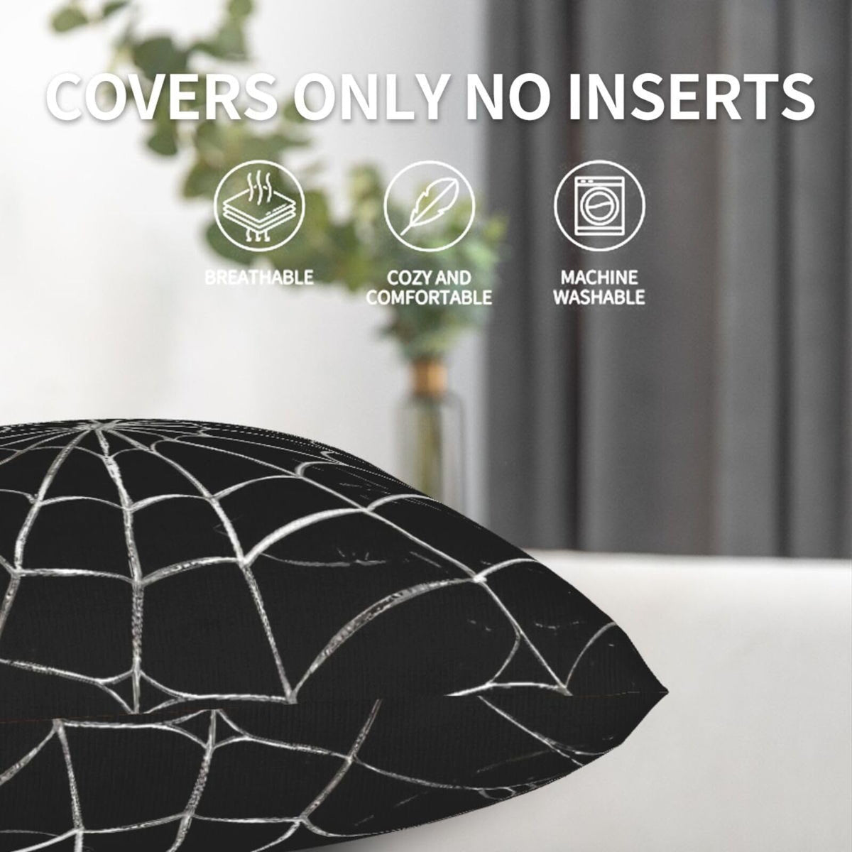 Jbofyee Black and White Spider Web Throw Pillow Cover 18x18 Inch Halloween Spiderweb Decorative Pillow Cases Soft Throw Pillows for Living Room Bedroom Sofa Couch Cushion Cover Set of 2
