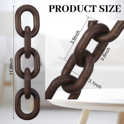 Queekay Decorative Wood Chain Link Decor Rustic 5 Link Wooden Chain Ornament Farmhouse Home Decoration Hand Carved Crafts Book Shelf Decor Items for Coffee Table(Dark Walnut,13.78 Inch)