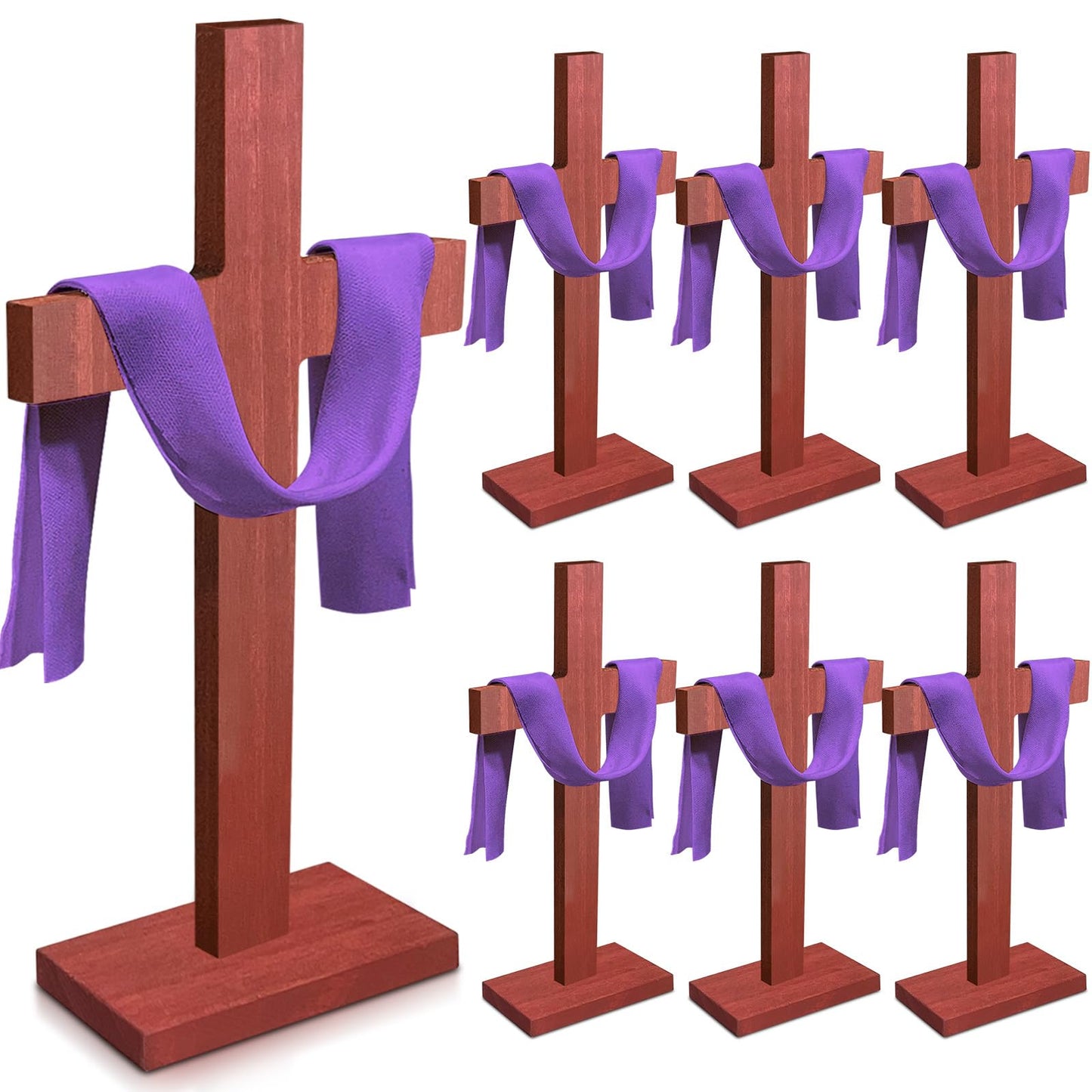 6 Pieces Wooden Cross Table Decoration Easter Wooden Cross Standing Tabletop Centerpieces Sign for Nativity Church Sunday School First Communion Baptism Decorations (Christian, 17 Inch)