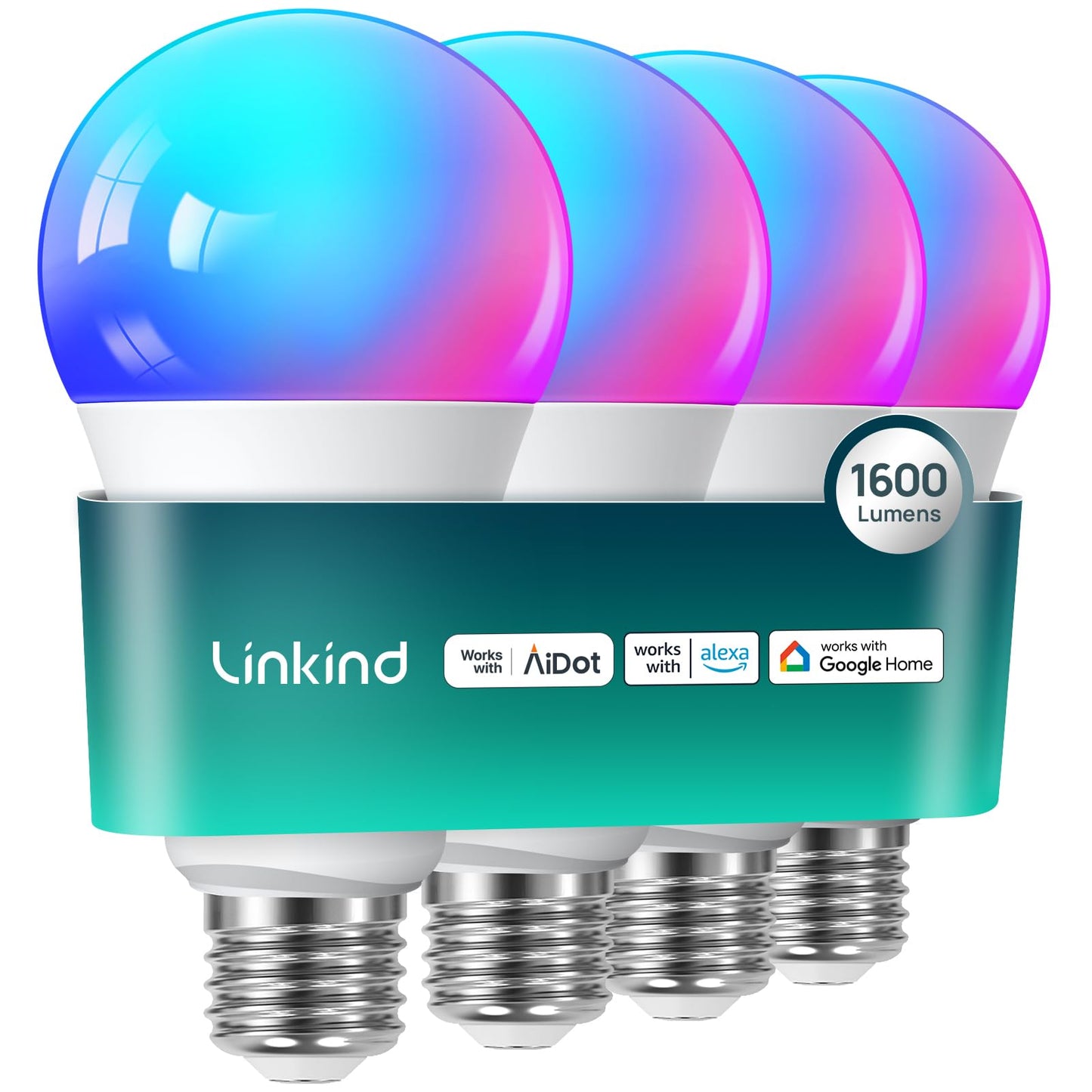 Linkind Smart Light Bulbs, 1600LM (100W Equivalent) Smart Bulb, Work with Alexa & Google Home, RGBTW Color Changing Bulb Music Sync, 2.4GHz Wi-Fi & Bluetooth, LED Alexa Light Bulbs 14W, A21 E26, 2Pack